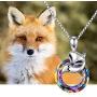 Fox Crystal Necklace 925 Sterling Silver Circle Crystal Pendant Necklace Fox Jewelry Gifts for Women Girlfriend Fox Lover