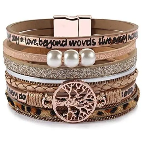 FANCY SHINY Tree of Life Leather Wrap Bracelet Inspirational Cuff Bangles Boho Pearl Bracelets with Magnetic Clasp Unique Jewelry Gifts for Women Teen Girls FANCY SHINY Tree of Life Leather Wrap Bracelet Inspirational Cuff Bangles Boho Pearl Bracelets with Magnetic Clasp Unique Jewelry Gifts for Women Teen Girls