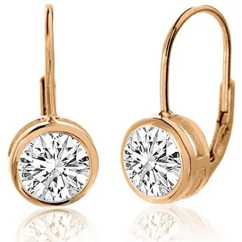 MIA SARINE Sterling Silver 8mm Round Bezel Set Solitaire Cubic Zirconia Leverback Earrings for Women MIA SARINE Sterling Silver 8mm Round Bezel Set Solitaire Cubic Zirconia Leverback Earrings for Women