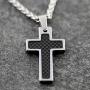 MJ Metals Jewelry Personalized Tungsten Carbide Carbon Fiber Inlay Cross Pendant Necklace 18'' to 20'' SS Wheat Chain