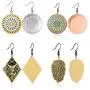 Jertom 4 Pairs Copper Bohemian Vintage Totem Painting Hook Dangling Boho Earrings Set Retro Bronze Brass Ethnic Jewelry for Women
