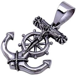 Double Rainbow Jewelry C08S-P37S Mens Stainless Steel Silver Anchor Jesus Cross Cuban Necklace Chain Link