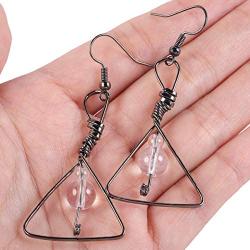 SUNYIK Triangle Dangle Drop Earrings for Women, Handmade Wire Wrapped Healing Crystal Stone Beads Jewelry