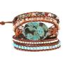 Yingan Handmade Natural Ocean Jasper Stone Genuine Leather 5X Wrap Bracelet
