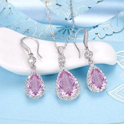 EleQueen 925 Sterling Silver Full Cubic Zirconia Teardrop Bridal Pendant Necklace Hook Dangle Earrings Sets