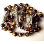 elegantmedical CATHOLIC Tiger Eye & Silver Rose Beads ROSARY CROSS crucifix necklace