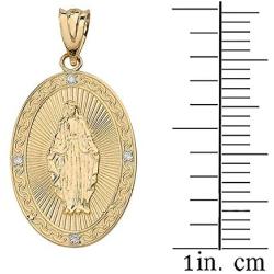 10k Yellow Gold Blessed Virgin Mary Miraculous Oval Medal Diamond Pendant (1'')