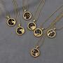 KissYan Zodiac Pendant Necklace, 14K Gold Plated Disc 12 Constellation Horoscope Astrology Sign Blue Sandstone CZ Pendant Necklace Perfect Jewelry for Women Girls