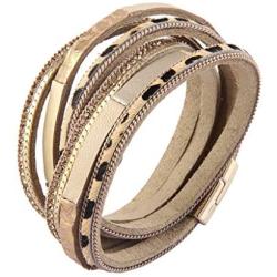 GelConnie Leopard Print Leather Wrap Bracelet Multi Layer Cuff Bracelet Magnetic Boho Bracelet for Women, Mother, Wife