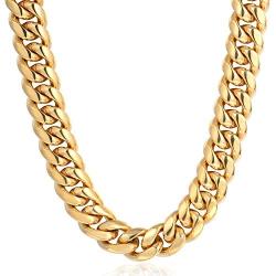 TRIPOD JEWELRY Mens 18K Miami Cuban Link Chain Cuban Bracelet- 18K Gold Plated Stainless Steel 10mm,12mm,14mm Cuban Link Necklace Gold Cuban Choker for Men Hip Hop Jewelry