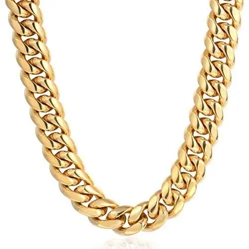 TRIPOD JEWELRY Mens 18K Miami Cuban Link Chain Cuban Bracelet- 18K Gold Plated Stainless Steel 10mm,12mm,14mm Cuban Link Necklace Gold Cuban Choker for Men Hip Hop Jewelry