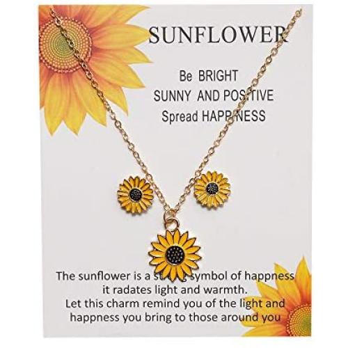 liwen Women Sunflower Necklace Sunflower Earrings .Friendship Jewelry for Sister Best Friend Mom Daughter Granddaughter Women and Girls Birthday Gift