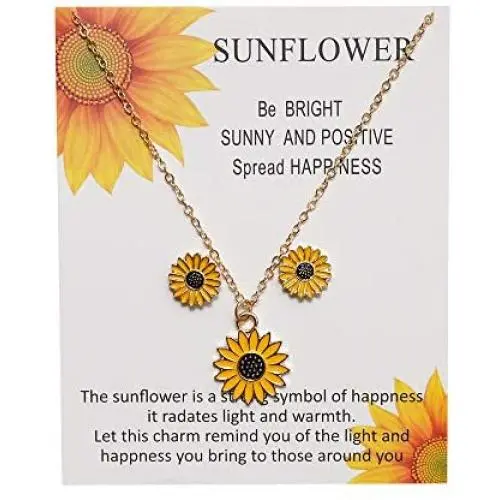 liwen Women Sunflower Necklace Sunflower Earrings .Friendship Jewelry for Sister Best Friend Mom Daughter Granddaughter Women and Girls Birthday Gift