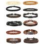 Jstyle 12Pcs Braided Bracelet for Men Beaded Bracelets Wrap Leather Wooden Bracelets Adjustable