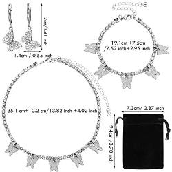 Butterfly Crystal Diamond Jewelry Set, Include Butterfly Choker Necklace, Butterfly Diamond Bracelet and Butterfly Earrings for Women