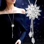 Thunaraz 6Pcs Women Long Rhinestone Sweater Necklace Pearl Crystal Flower Tassel Pendant Long Chain Silver Necklace Jewelry Women Gifts