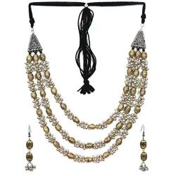 Crunchy Fashion Bollywood Traditional Indian/Bohemian Bollywood Style Afgani Oxidized Silver Boho Gypsy Tribal Jewelry Necklace and Earrings Set for Women/Girls
