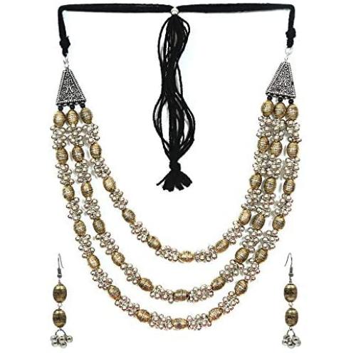 Crunchy Fashion Bollywood Traditional Indian/Bohemian Bollywood Style Afgani Oxidized Silver Boho Gypsy Tribal Jewelry Necklace and Earrings Set for Women/Girls