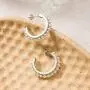 FANCIME Gold Plated Sterling Silver Simulated Shell Pearls Open C Hoop Earrings Chunky Dainty Jewelry Gifts for Women Girls Wife Mom, Diameter 1.1 inch (28mm)