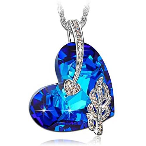 LADY COLOUR Jewelry Gifts for Mom, Heart Necklace, Legolas Heart Sapphire Crystal Heart Jewelry for Women, Nickel Free Passed SGS Test Gift Box Packing, Birthday Gifts for Her