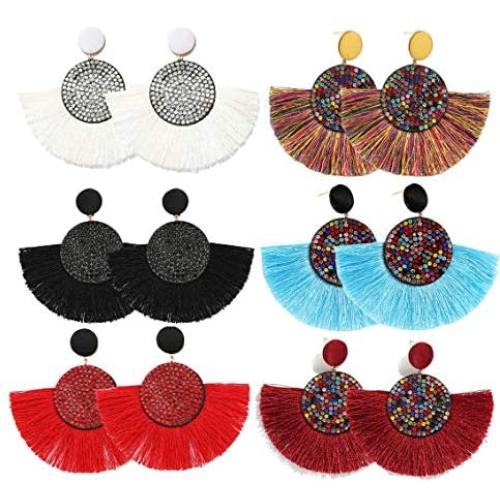 COMMINY 6-9 Pairs Colorful Statement Tassel Earrings Handmade Bohemian Hanging Fringe Dangle Earrings for Women Girls