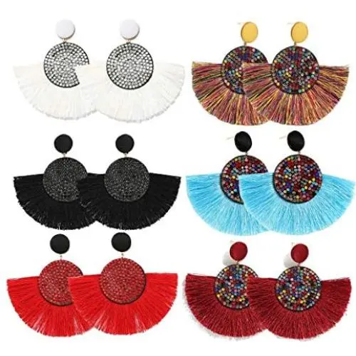 COMMINY 6-9 Pairs Colorful Statement Tassel Earrings Handmade Bohemian Hanging Fringe Dangle Earrings for Women Girls COMMINY 6-9 Pairs Colorful Statement Tassel Earrings Handmade Bohemian Hanging Fringe Dangle Earrings for Women Girls