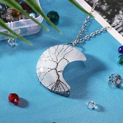 Hicarer Tree Life Crescent Moon Necklace Copper Wire Wrap Natural Gemstone Healing Crystal Pendant Necklace Natural Gemstone Quartz Necklace for Women Jewelry