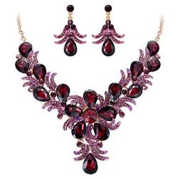 EVER FAITH Womens Crystal Gorgeous Bridal Banquet Teardrop Blooming Flower Leaf Necklace Earrings Set
