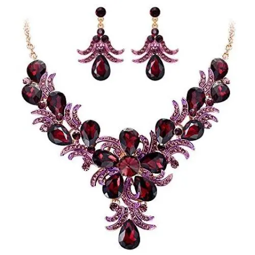EVER FAITH Womens Crystal Gorgeous Bridal Banquet Teardrop Blooming Flower Leaf Necklace Earrings Set EVER FAITH Womens Crystal Gorgeous Bridal Banquet Teardrop Blooming Flower Leaf Necklace Earrings Set