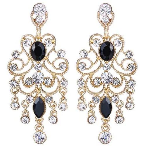 BriLove Womens Vintaged Style Wedding Bridal Crystal Drop Hollow Chandelier Filigree Dangle Earrings