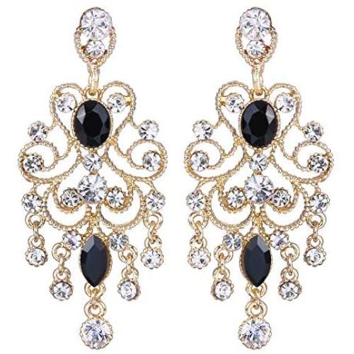 BriLove Womens Vintaged Style Wedding Bridal Crystal Drop Hollow Chandelier Filigree Dangle Earrings