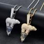 Moca Jewelry Iced Out Glacier Polar Bear Pendant 18K Gold Plated Chain Bling CZ Simulated Diamond Hip Hop Necklace for Men Women