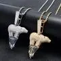 Moca Jewelry Iced Out Glacier Polar Bear Pendant 18K Gold Plated Chain Bling CZ Simulated Diamond Hip Hop Necklace for Men Women