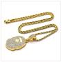 Nsitbbuery Hip Hop Plated 18K Gold Iced Out Ape Head Tag Pendant Chain Necklace