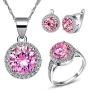 Uloveido Good Luck Big Round Shape Crystal Drop Pendant Necklace, Earrings and Rings Wedding Jewelry Set for Bridal Women Birthday Anniversary T484