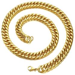 Mens Cuban Link Chain Stainless Steel Curb Necklace 18K Gold Chain Choker W:11mm 13mm 16mm 18mm 22m L:7.5inch-30inch