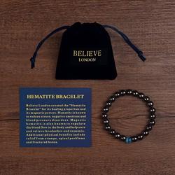 Believe London Hematite Magnetic Therapy Bracelet with Jewelry Bag & Meaning Card | Strong Elastic | Precious Natural Stones Healing