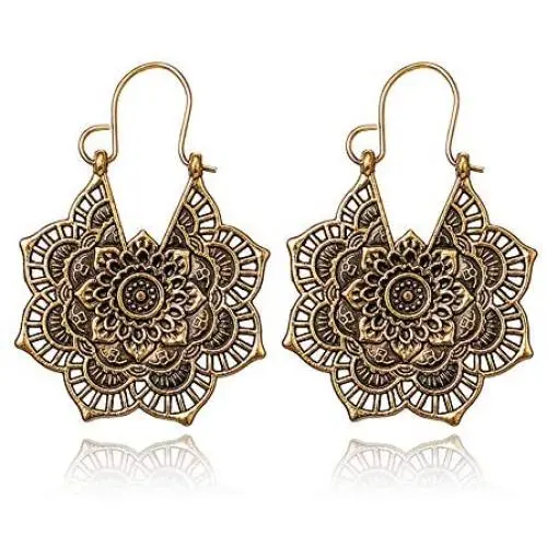 SMALLLOVE Mandala Drop Dangle Earring for Women Girl Gypsy Hammered Antique Silver Bohemian Vintage Lotus Flower Tribal Hollow Floral Pendant Hoop Earrings SMALLLOVE Mandala Drop Dangle Earring for Women Girl Gypsy Hammered Antique Silver Bohemian Vintage Lotus Flower Tribal Hollow Floral Pendant Hoop Earrings