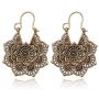 SMALLLOVE Mandala Drop Dangle Earring for Women Girl Gypsy Hammered Antique Silver Bohemian Vintage Lotus Flower Tribal Hollow Floral Pendant Hoop Earrings