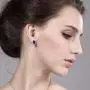 Gem Stone King 925 Sterling Silver Blue Simulated Sapphire Halo Earrings For Women (5.08 Ct Oval 9X7MM)
