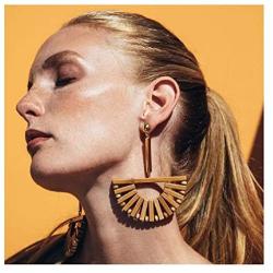 Tiande Fashion Wood Dangle Earrings Fan-Shaped Bamboo Needle Earrings Bohemian Personality Jewelry for Women Girls Mothers Day Gift