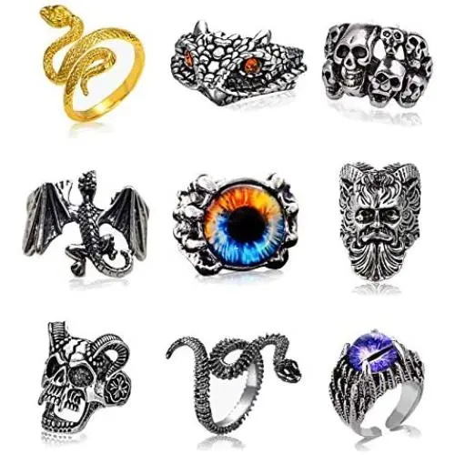 Evil Eye Skull Snake Ring Jewelry for Women Men, Adjustable Punk Gothic Ring Jewelry Biker Pirate Egirl Eboy Ring Set Evil Eye Skull Snake Ring Jewelry for Women Men, Adjustable Punk Gothic Ring Jewelry Biker Pirate Egirl Eboy Ring Set