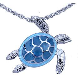 Guy Harvey Jewelry Blue Sea Turtle Necklace with Vitreous Enamel Crafted in Sterling Silver with 18 Inch Adjustable Chain