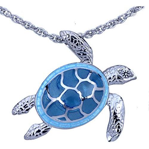 Guy Harvey Jewelry Blue Sea Turtle Necklace with Vitreous Enamel Crafted in Sterling Silver with 18 Inch Adjustable Chain