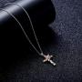 Sllaiss Sterling Silver Rose Cross Pendant Necklace White/Rose Gold Plated Crystals From Austria Religious Faith Jewelry For Women