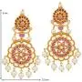 Aheli Classy Wedding Party Flower Design Crafted Faux Pearl and Colored Stone Studded Drop Dangle Earrings Ethnic Indian Fashion Jewelry for Women