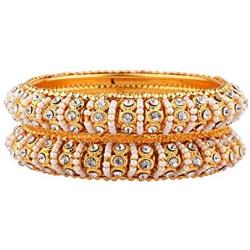 Efulgenz Indian Style Bollywood Traditional Faux Pearls Rhinestone Indian Bangle Bracelet Set Jewelry