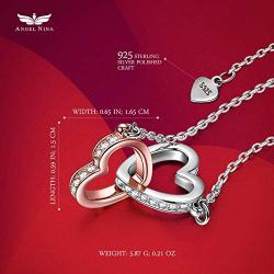 ANGEL NINA Necklaces for Women Valentines Day Gifts ღLove At First Sightღ Double Heart 925 Sterling Silver Rose Gold Plated Necklace with 5A Cubic Zirconia with Jewelry Box