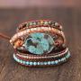 Yingan Handmade Natural Ocean Jasper Stone Genuine Leather 5X Wrap Bracelet