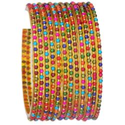JDZ COLLECTION Indian Bollywood Traditional Glass Bangles Set Churi Multi Color Bangle Bracelet for Women Jewelry Bangles